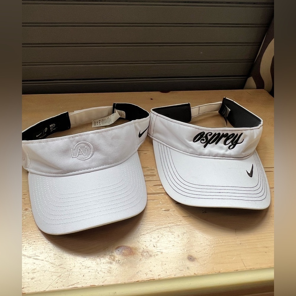 Bundle of 2 Nike Just Do It Dri Fit Visor Hat Cap Adult Size M/L White Strapback - Picture 9 of 9